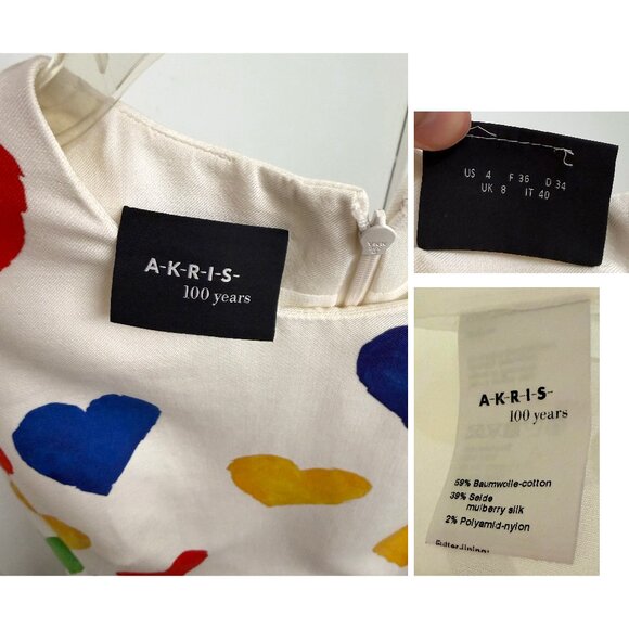 Akris Hearts Print Sheath Dress Cotton Silk White Rainbow Painterly Colorful 4 - Picture 3 of 16